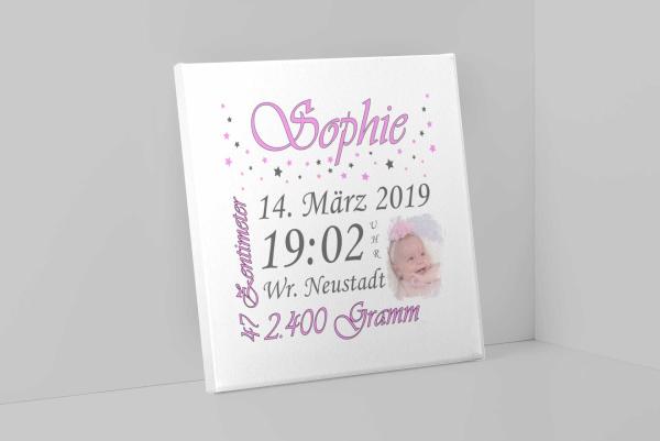 Geburtsgeschenk Leinwandbild personalisiert - Rosa