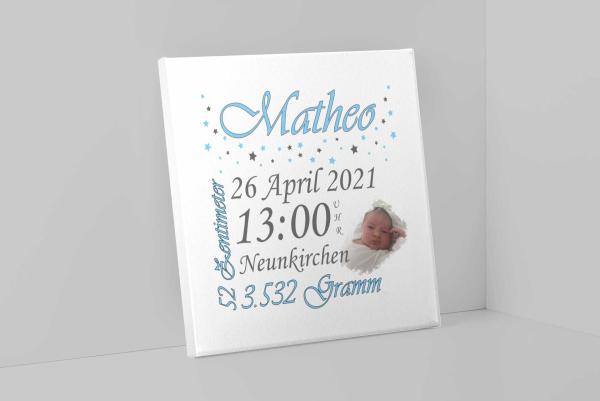 Geburtsgeschenk Leinwandbild personalisiert - Blau